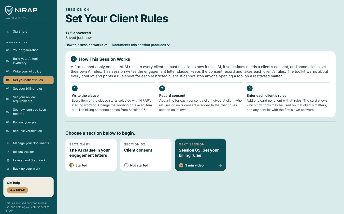 The Responsible AI Toolkit, Law Firm Edition, Session 04: Set your client rules